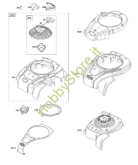 C - Alloggiamento ventola, dispositivo di avviamento a riavvolgimento B&S - 08 €¦ 08P502-0004-H1 brand Stihl